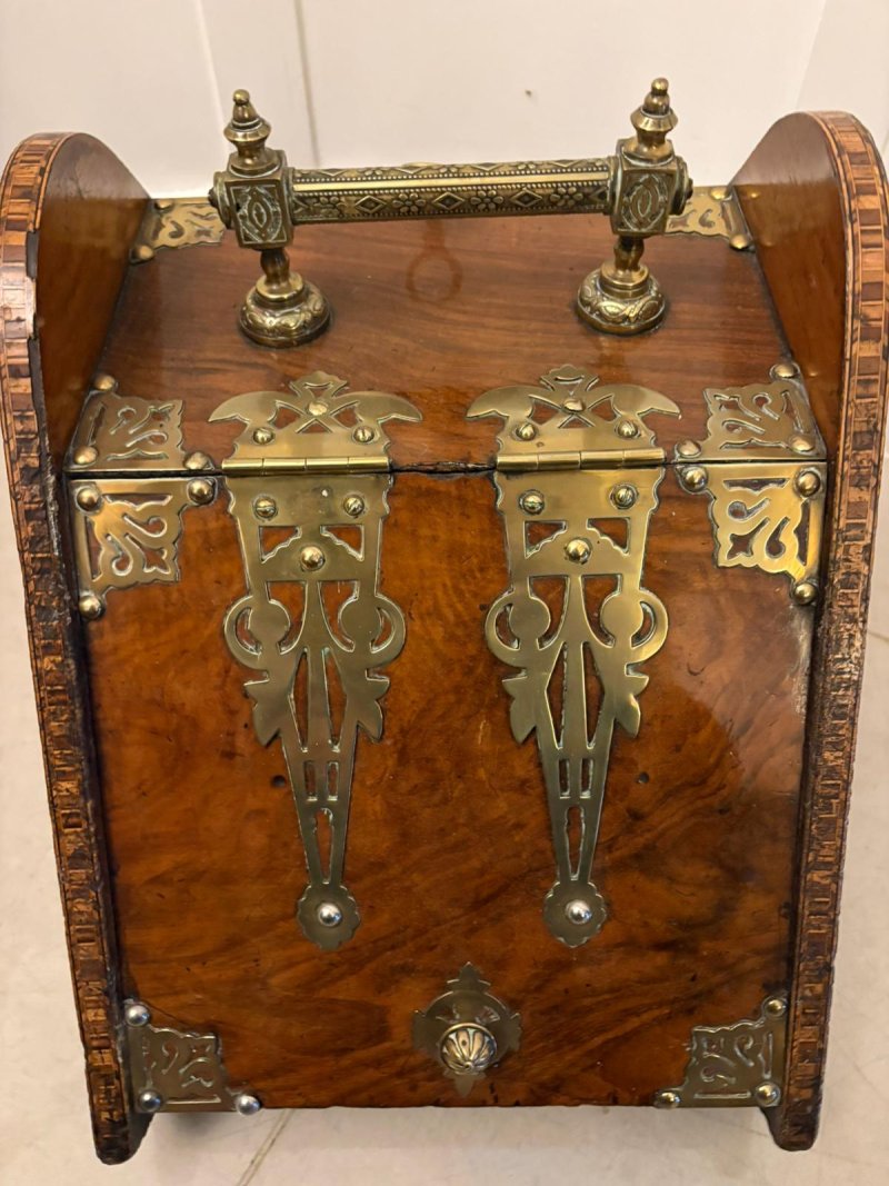 Antique Victorian Quality Brass-Mounted Walnut Coal / Log Scuttle